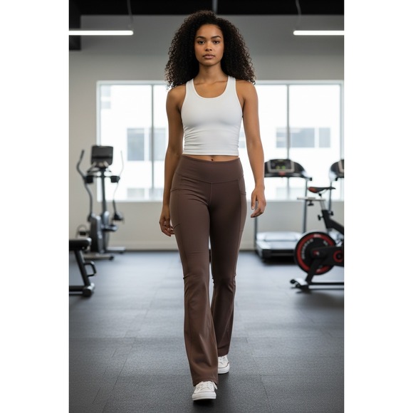 Member's Mark Pants - New Member's Mark Flare Yoga Pant Women L Large Brown High Waist 11.5" Pockets